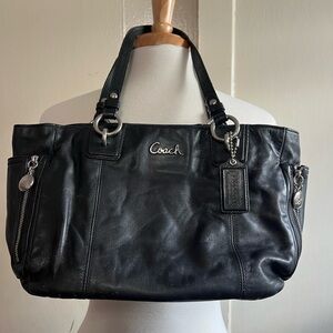 Coach Black Leather Tote with Silver Accents